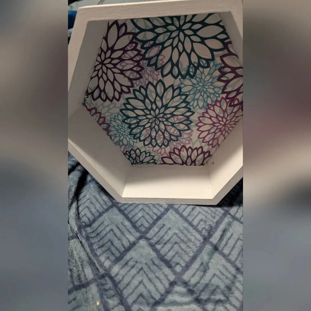 Handmade Blue And Purple Flowers Hexagon Wall Decor (EUC)